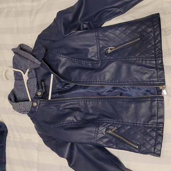 Blue faux leather hooded jacket - Picture 1 of 3